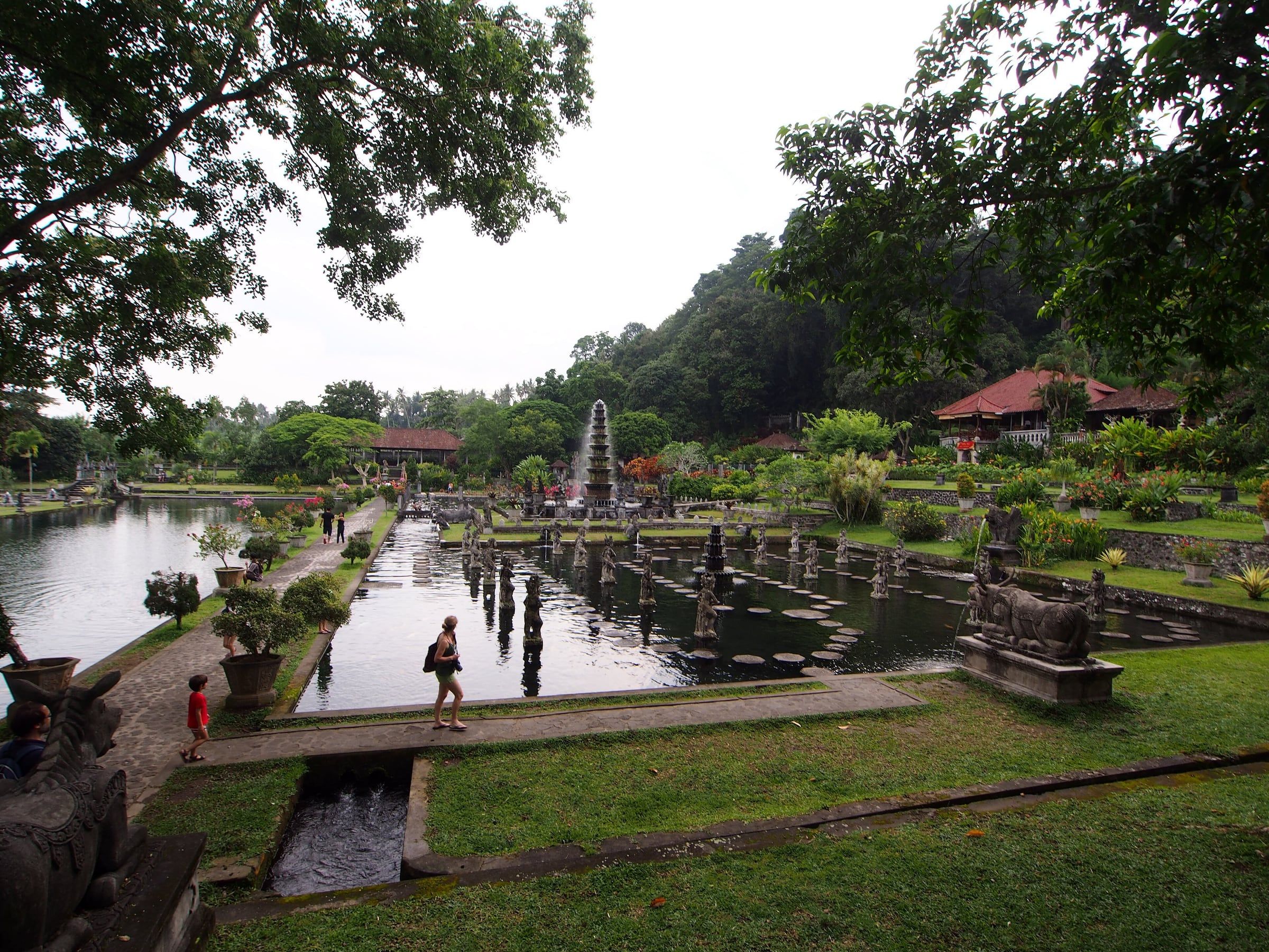 The pools, fountain and walkways of the Tirta Gangga water palace
